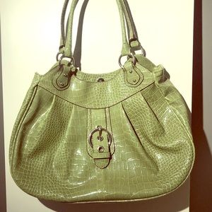 Nine West: Green faux crocodile satchel purse